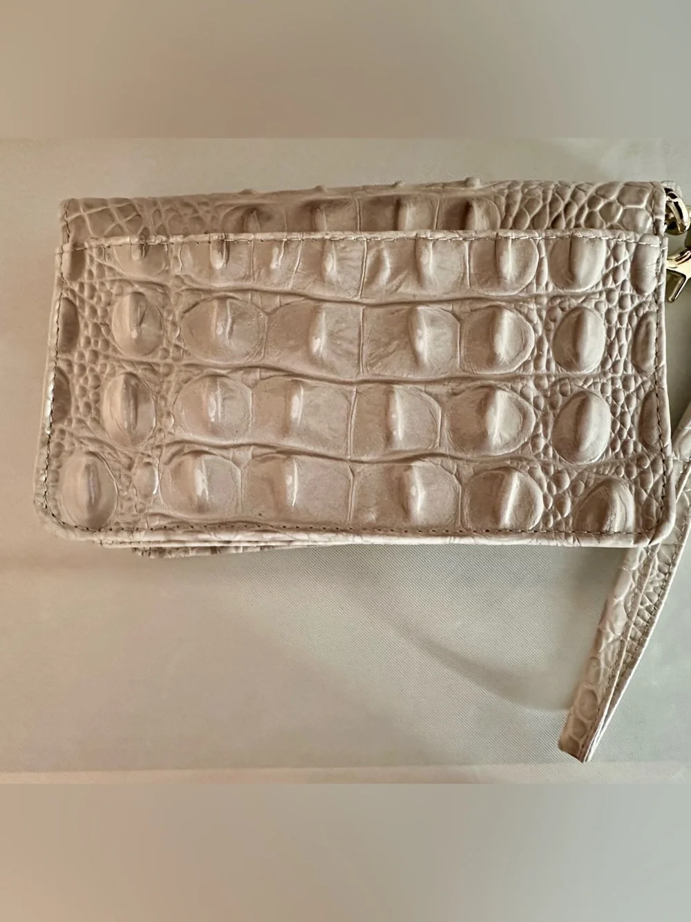 Brahmin Debra wristlet, Taupe Croc-Embossed Wristlet with Gold Plate